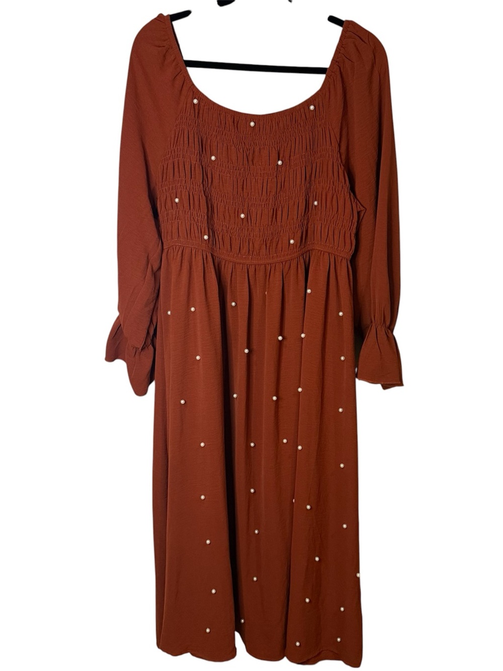 SCOMCHIC Smocked Midi Dress With Pearl Detail